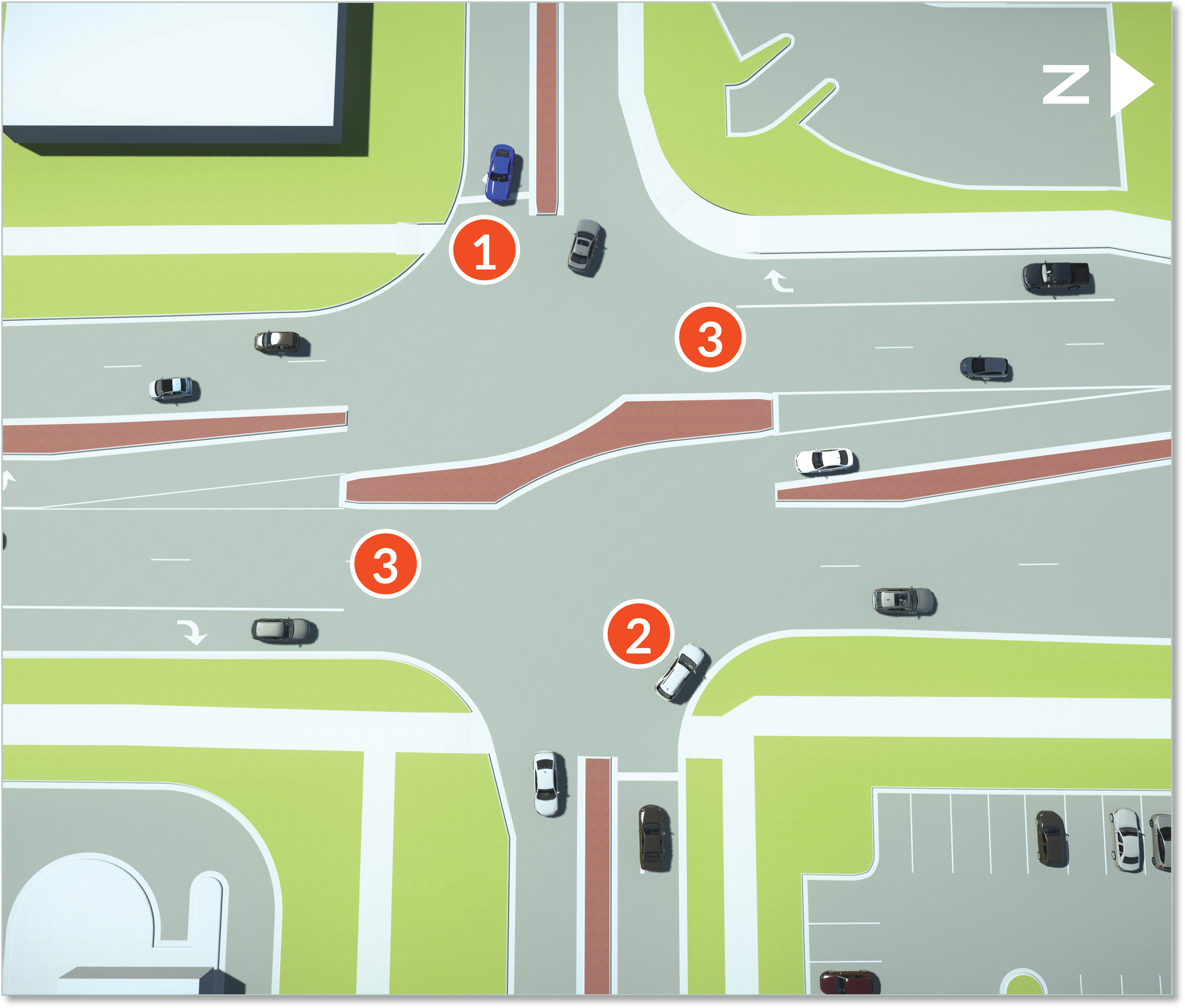 Turning movements after construction